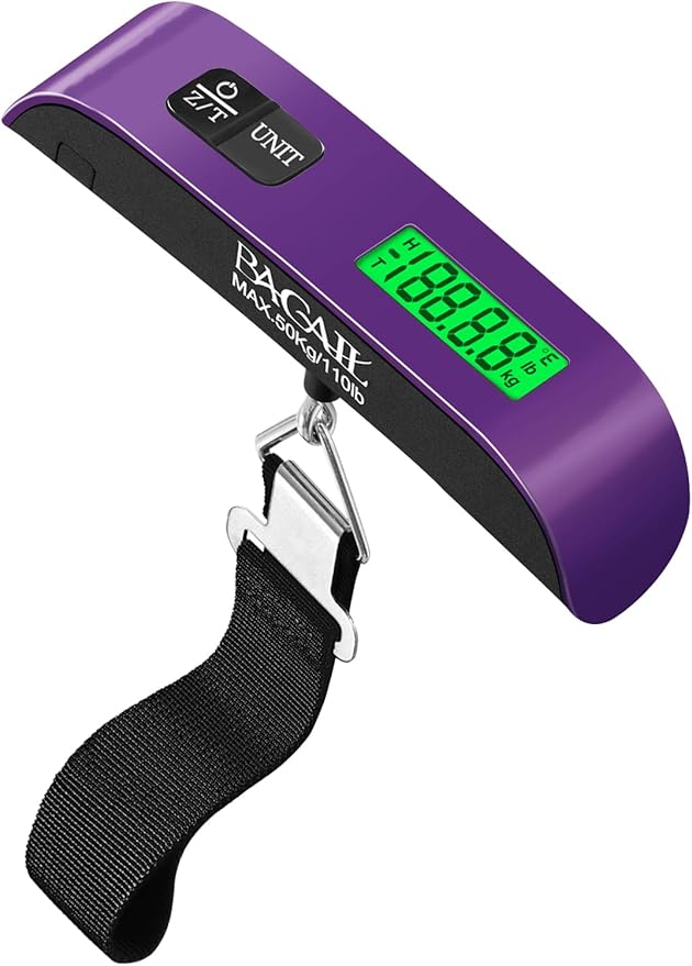BAGAIL Digital Luggage Scale, 110lbs Hanging Baggage Scale with Backlit LCD Display,Portable Suitcase Weighing Scale,Travel Luggage Weight Scale with Hook,Strong Straps for Travelers(Purple)