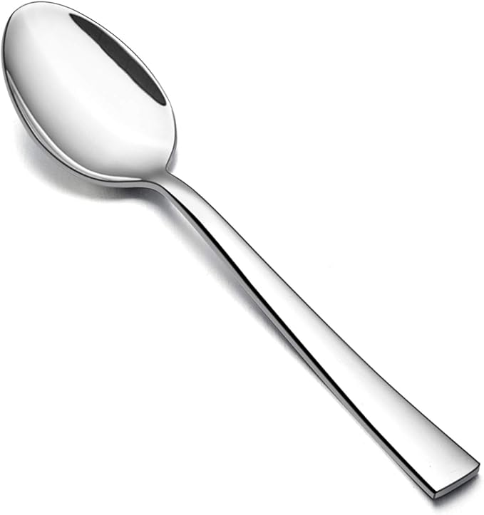 E-far Dinner Spoons Set of 6, 7.9 Inch Stainless Steel Soup Spoons Tablespoons for Home, Kitchen or Restaurant, Non-toxic & Mirror Polished, Squared Edge & Dishwasher Safe