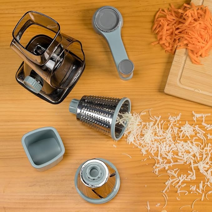 Badelite Cheese Grater Vegetable Cheese Shredder Slicer Grater for Kitchen 3 Changeable Blades for Cheese Potato Zucchini Nuts Chocolate (Grey Blue)