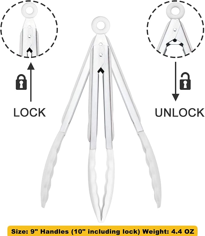 HINMAY Silicone Kitchen Tongs 9-Inch Basics Tongs, Set of 3 (White)