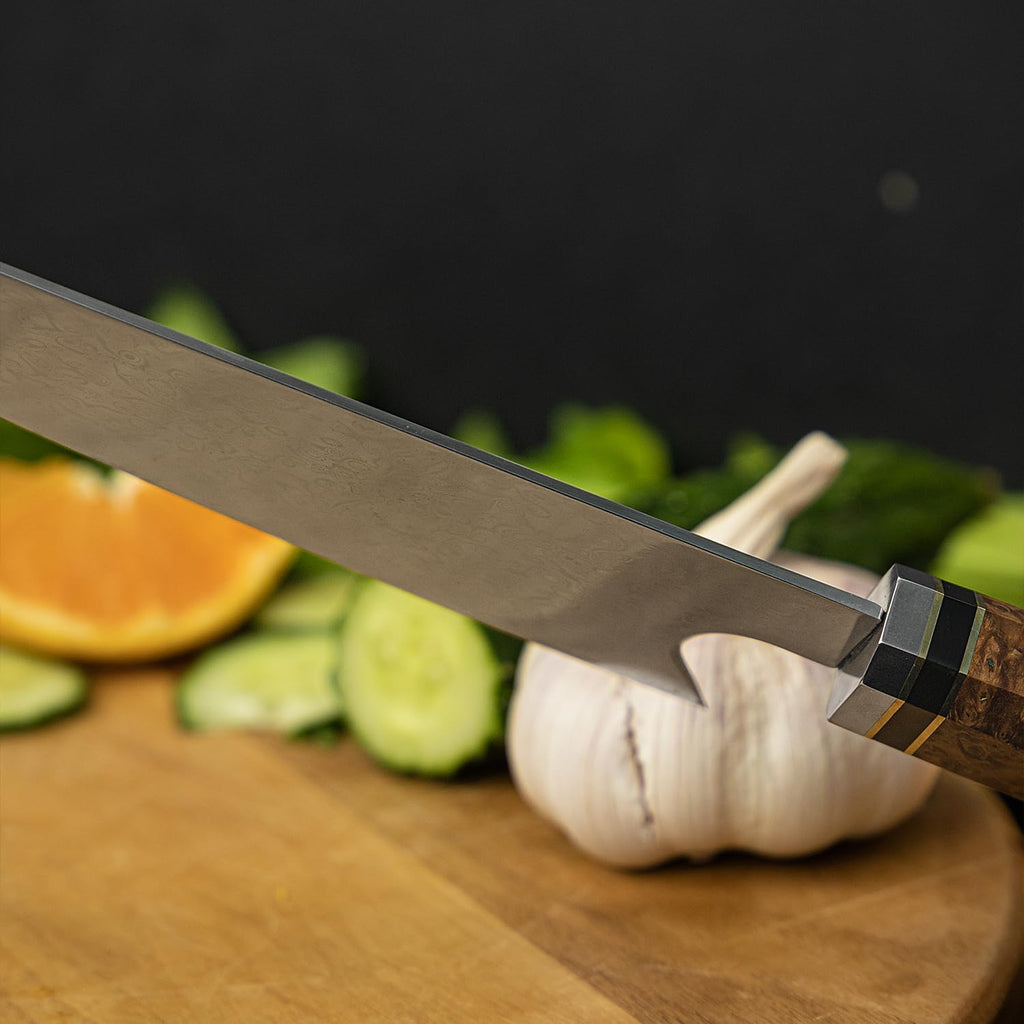Seido Knives 8.5 Inch Kiritsuke Damascus Chef Knife, VG10, Blue Resin