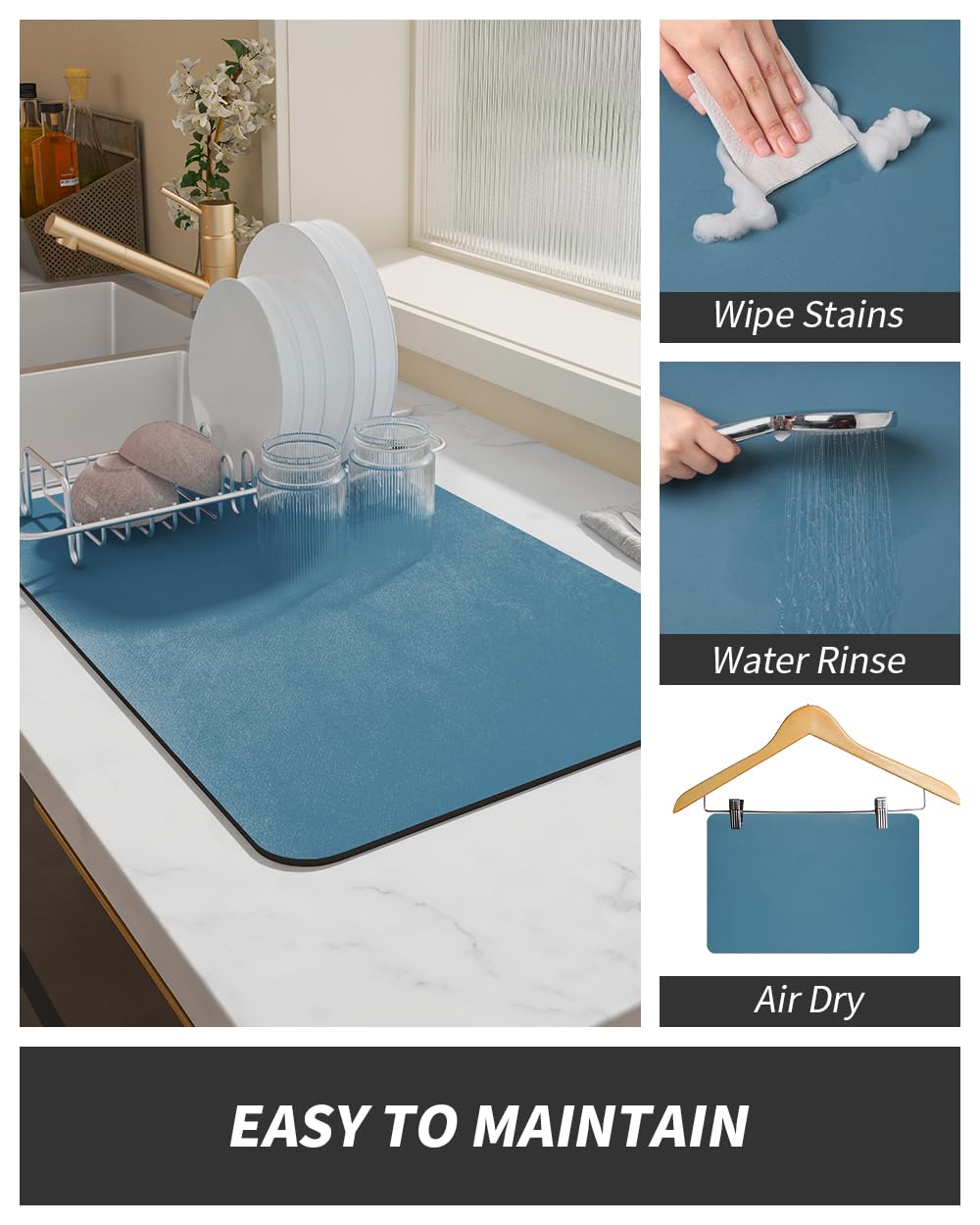 AMOAMI-Coffee Mat Hide Stain Rubber Backed Absorbent Dish Drying Mat for Kitchen Counter-Coffee Bar Accessories Fit Under Maker Machine Pot Espresso Machine Dish Rack