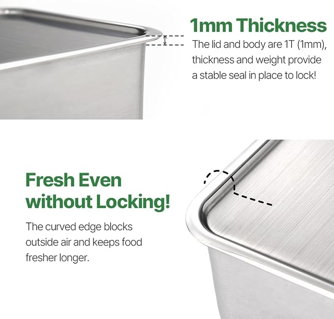 EVERSTEN CuBE High 3PCS Set Stainless Steel Food Storage Containers With Lids and 3 Net Kitchen Appliances Dishwasher Safe Premium South Korea