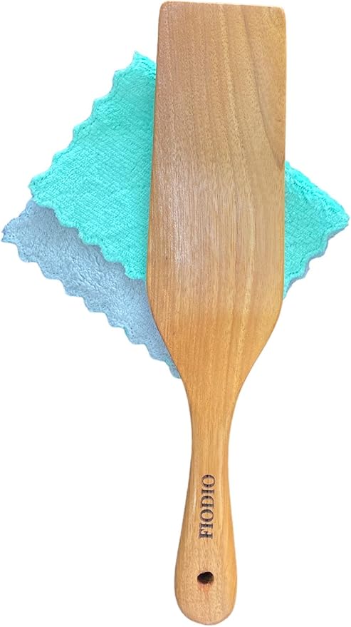 Fiodio Home Teak Wooden Spatula, Spoons & Spurtle for Cooking – Handcrafted, Natural Non-Stick Kitchen Utensils with Comfort Grip & Microfiber Cloth