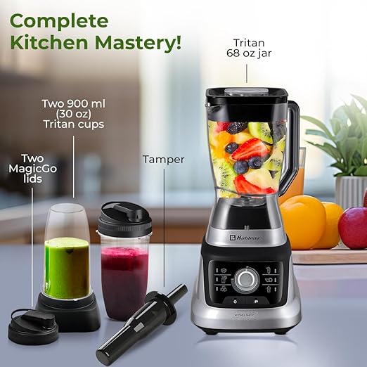 Koblenz Bob Countertop Blender, 1400W, 68 oz, Black/Chrome, LKM-9610