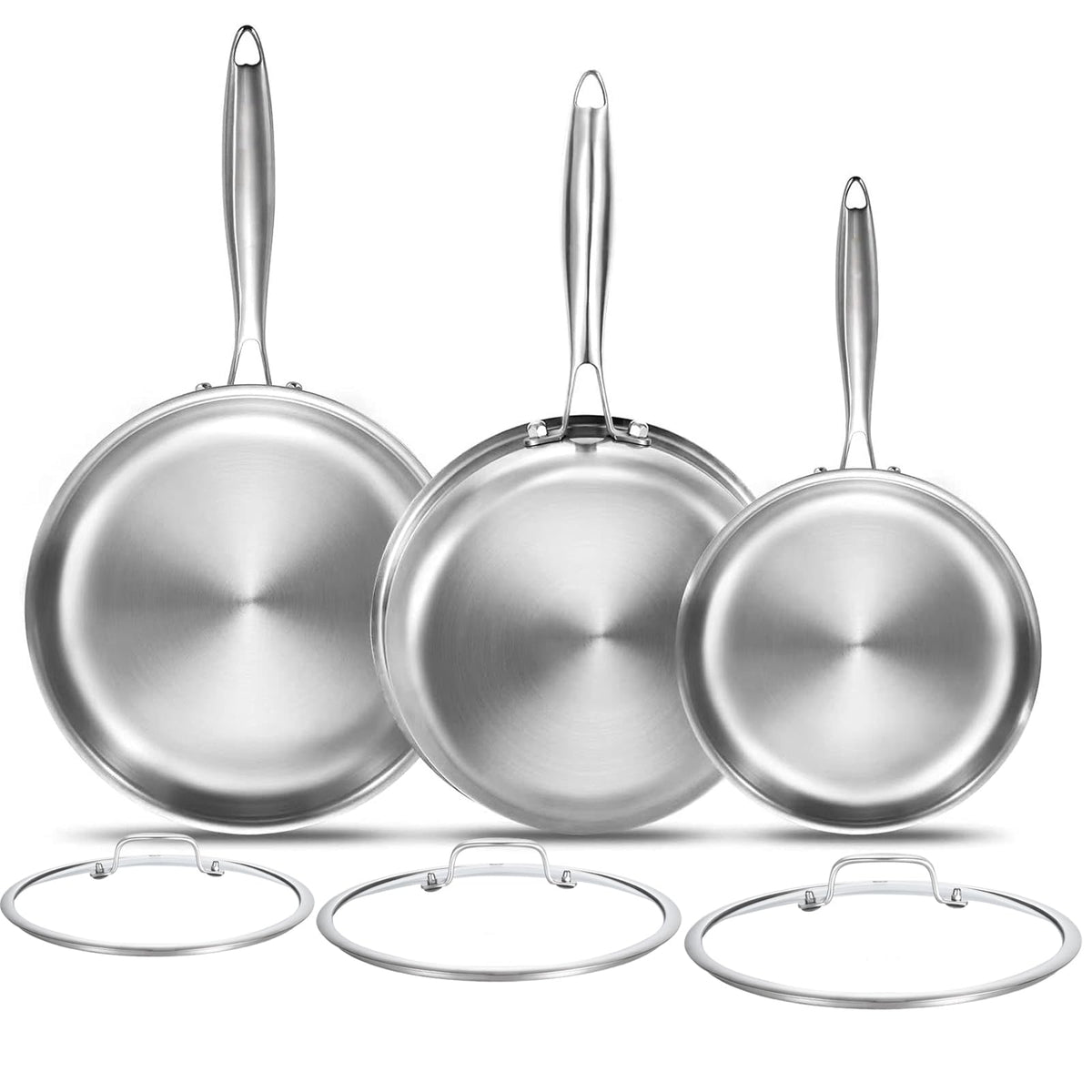 DELARLO Tri-Ply Stainless Steel Pan,18/10, 8",10,12"