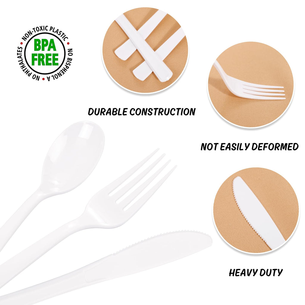 EI 360pcs White Plastic Silverware,Plastic Silverware Heavy Duty,Disposable Plastic Cutlery,Plastic Utensil Sets,Fancy Plastic Silverware include 120pcs Forks,120pcs Spoons and 120pcs Knives for Party
