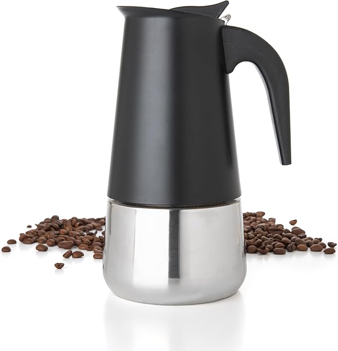 Mixpresso 6 Cup Greca Moka Pot, Stainless Steel Stovetop Espresso Maker