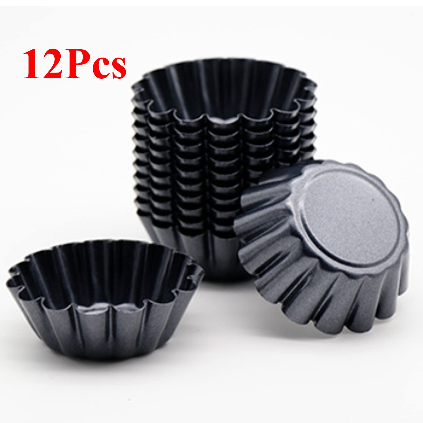 MGGi 12 Packs Egg Tart Mold, Bigger Size 3 x 0.9inch, Non-Stick Pan Carbon Steel Cake Molds, Mini Pie Mould, Muffin Cupcake Pudding Baking Cup Maker - for Pies, Chinese Egg Tart, Cakes