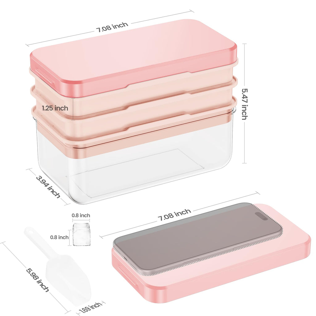 PHINOX Ice Cube Tray with Lid and Bin, Easy Release 84 Cubes for Freezer