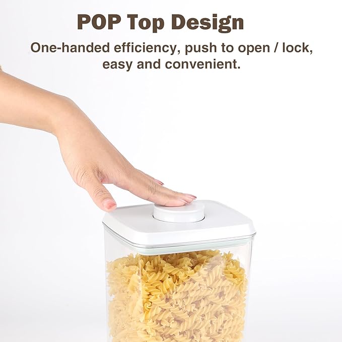 Melovom Pop Airtight Food Storage Containers Set with Lids, Large 4.2Qt/4L Food Containers with Scoop, Kitchen Pantry Organization and Storage, BPA Free Stackable Cereal Container (2 * 4.2Qt)