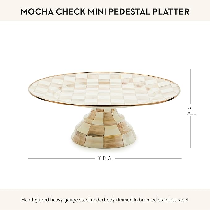MACKENZIE-CHILDS Pedestal Platter, Mini, Brown-and-White Mocha Check
