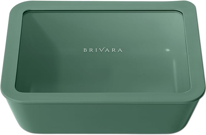 BRIVARA HOME Glass Food Storage Container with Lid, 11-Cup Large Rectangle | Microwave-Safe Airtight Lid, Oven-Safe Ceramic-Coated Glass | Zero Plastic, No PFAS/PFOA/BPA, Reusable [Pine]