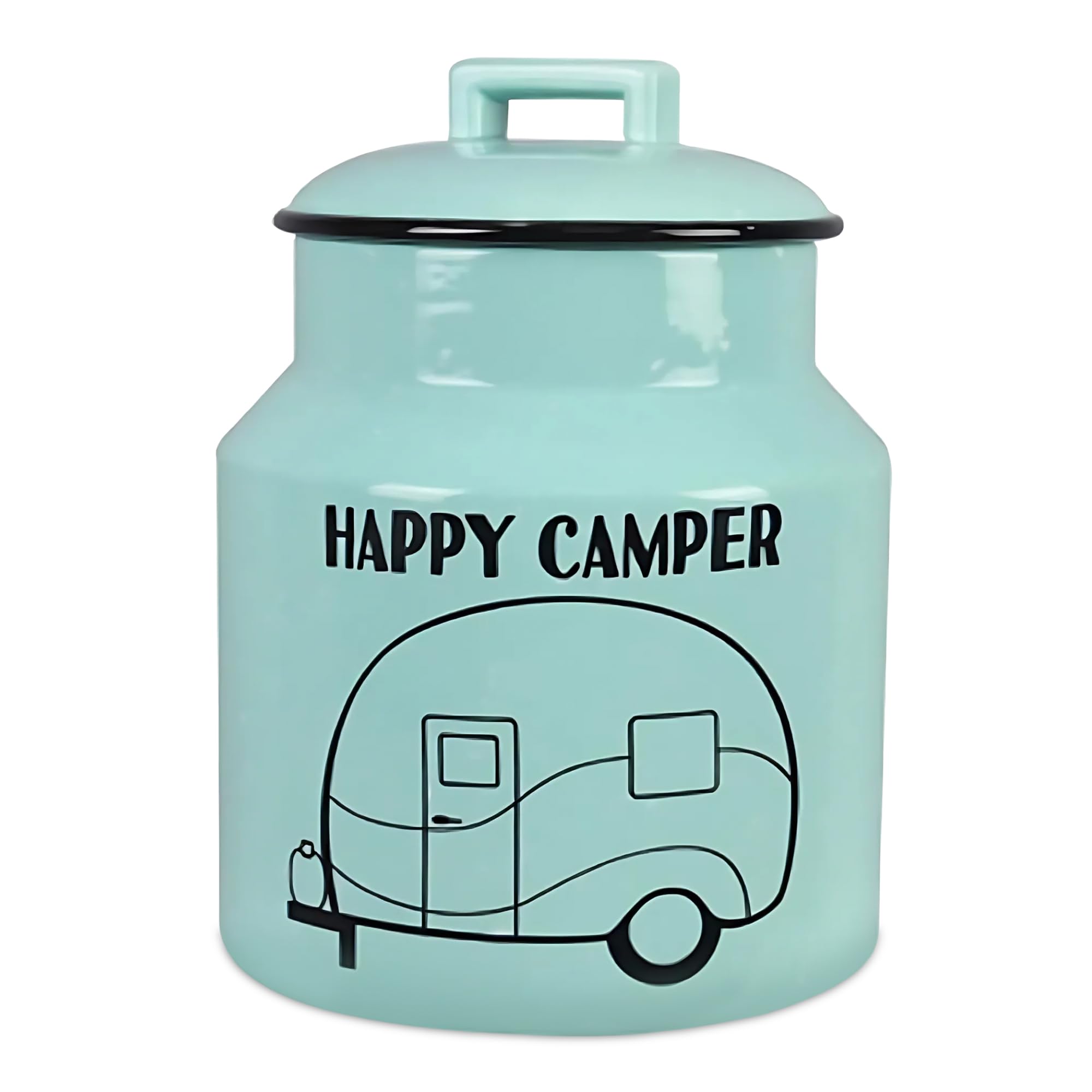 Young's Inc. Ceramic Cookie Jar - Cute Kitchen Counter Storage Canister with Lid - Perfect for Cookies, Coffee, Tea, Candy, Dog Treats, and More - Happy Camper - Mint