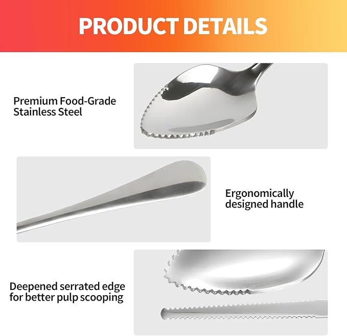 Grapefruit Spoon & Knife Set,Stainless Steel Grapefruit Spoon Utensil With Serrated Edge,Silver Kitchen Tool,Multi-Use for Citrus, Kiwi,Dessert, Avocado & More (6 PCS)