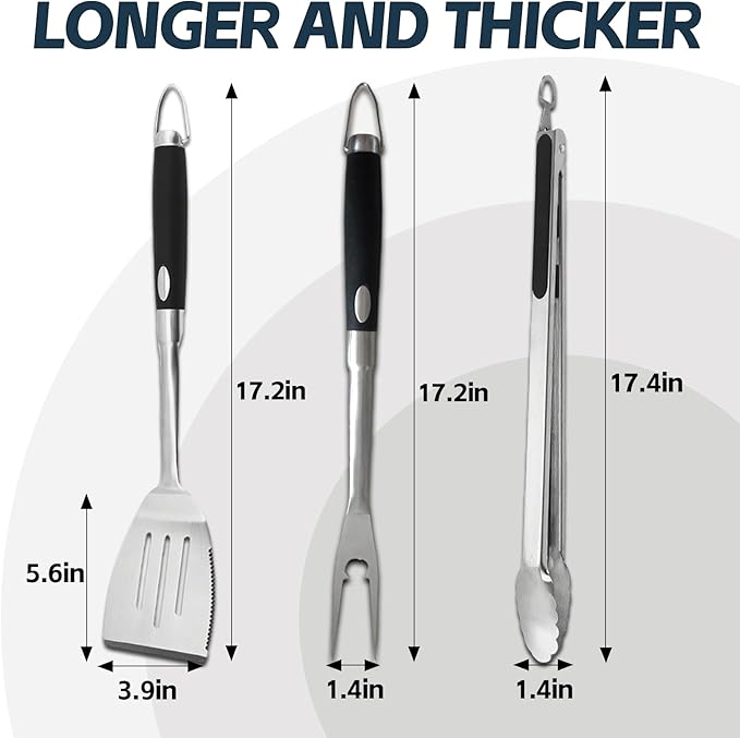 Keliheyle Heavy Duty Grill Accessories Grill Tools Set Multi-Function BBQ Set Premium Stainless Steel Spatula Fork & Tongs, Barbecue Utensils Tool Kit Gift for Men Women Grilling Lover Outdoor