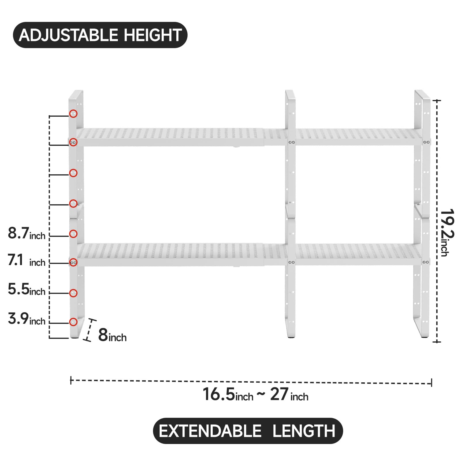 jkxoo 2Pcs Expandable Cabinet Shelf Organizers, 16.5"~27''L, White