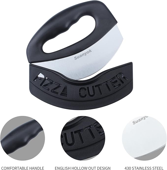 Suanyok Pizza Cutter Stainless Steel Rocker Blade with Cover(Black)