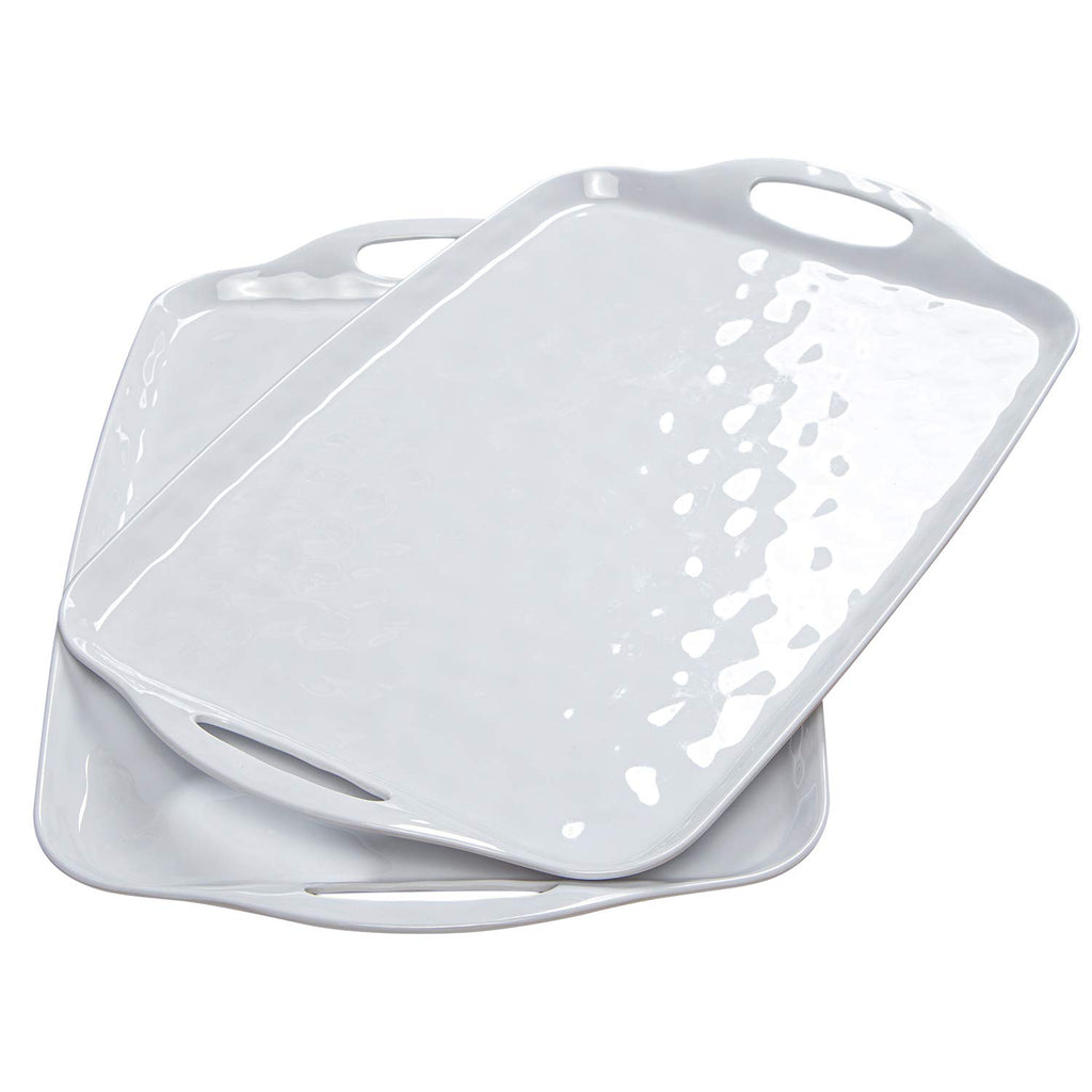 TP Large Serving Trays with Handles, 19" x 12" Melamine Serving Platters for Food, Turkey, Set of 2 Rectangular Trays for Party, Pure White