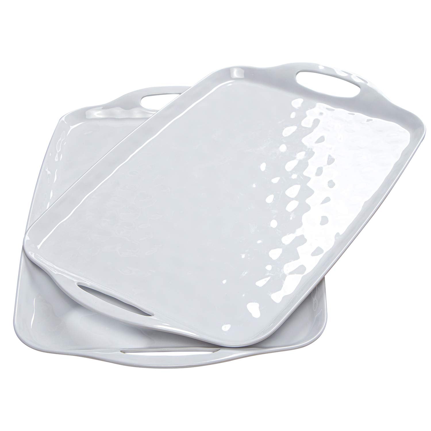 TP Large Serving Trays with Handles, 19" x 12" Melamine Serving Platters for Food, Turkey, Set of 2 Rectangular Trays for Party, Pure White