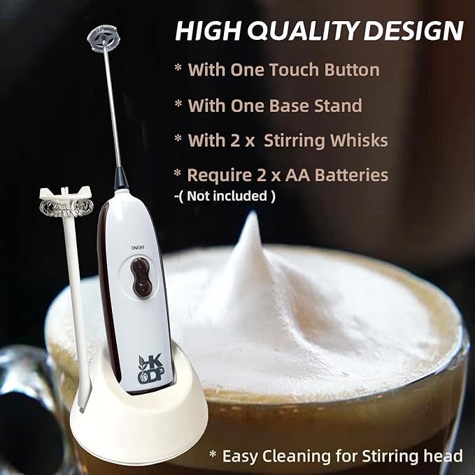 HKODP Powerful Milk Frother Wand - Battery Operated Handheld Drink Mixer - Electric Whisk Foam Maker for Coffee, Lattes, Cappuccino, Matcha, Hot Chocolate & Creamer