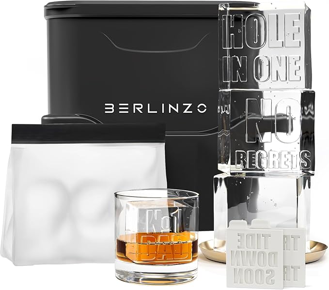 Berlinzo Clear Ice Cube Maker Mold - 2 2.1in Whiskey Squares, Non-Electric