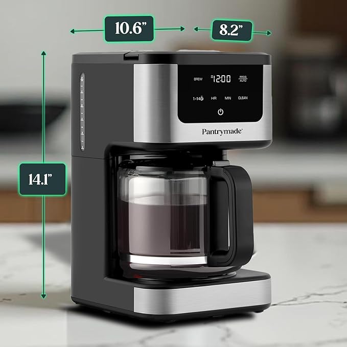 Pantrymade Deluxe 14 Cup Programmable Drip Coffee Maker with Glass Carafe | Large Capacity Coffee Maker 14 Cup with, Auto Shut-Off & Timer | Classic Black