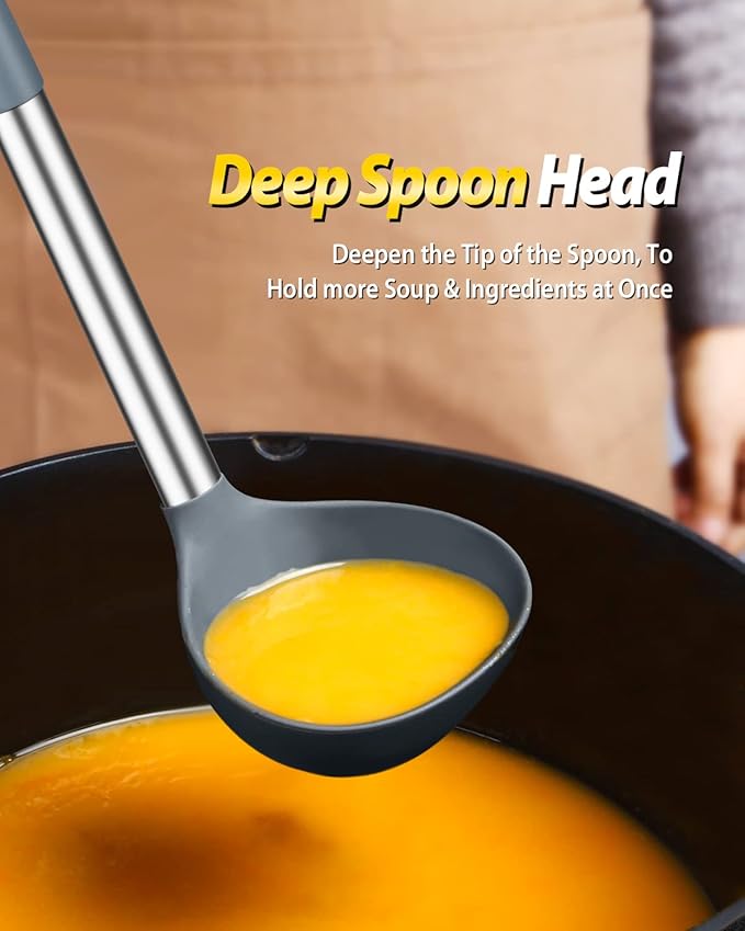 BUNDLEPRO Silicone Pasta Fork and Ladle Spoon Set, 2 Pack, Gray