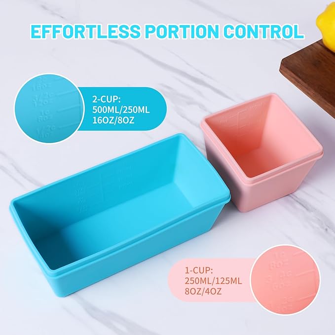 Gemice Silicone Freezer Molds with Lids, 6-Pack 1-Cup & 2-Cup