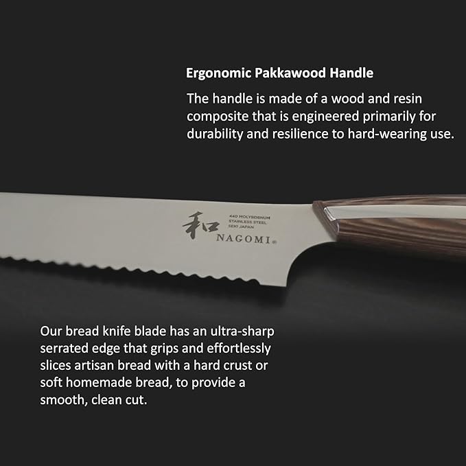 [NAGOMI] 8 inch Serrated Bread Knife, Stainless Steel HRC58 Ultra-sharp Serrated Blade Bread Knife For Homemade Bread | Black Stylish Gift Box