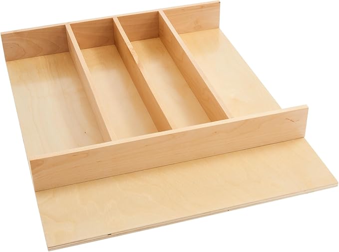 Rev-A-Shelf Custom Trim-to-Fit Silverware Drawer Organizer For Kitchen Utensils, Cutlery Cabinet Storage Divider Insert, 18.5" x 22", Maple Wood, 4WUT-1