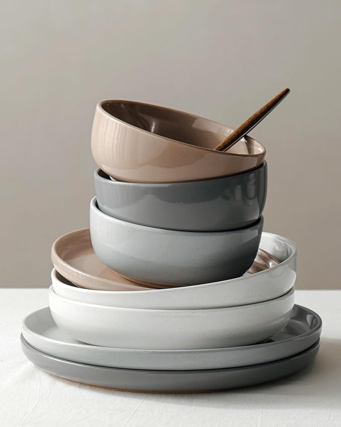 Famiware Milkyway 24-Piece Stoneware Dinnerware Set, Multi-color