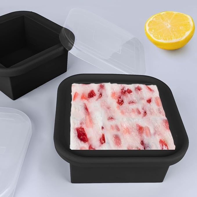 Kinggrand Kitchen 2 Cup Silicone Freezer Trays with Lid 4 Pack Silicone Freezer Molds soup freezer containers Make 4 Perfect Soups, Broths, Stews, Sauces, Curries (Black)
