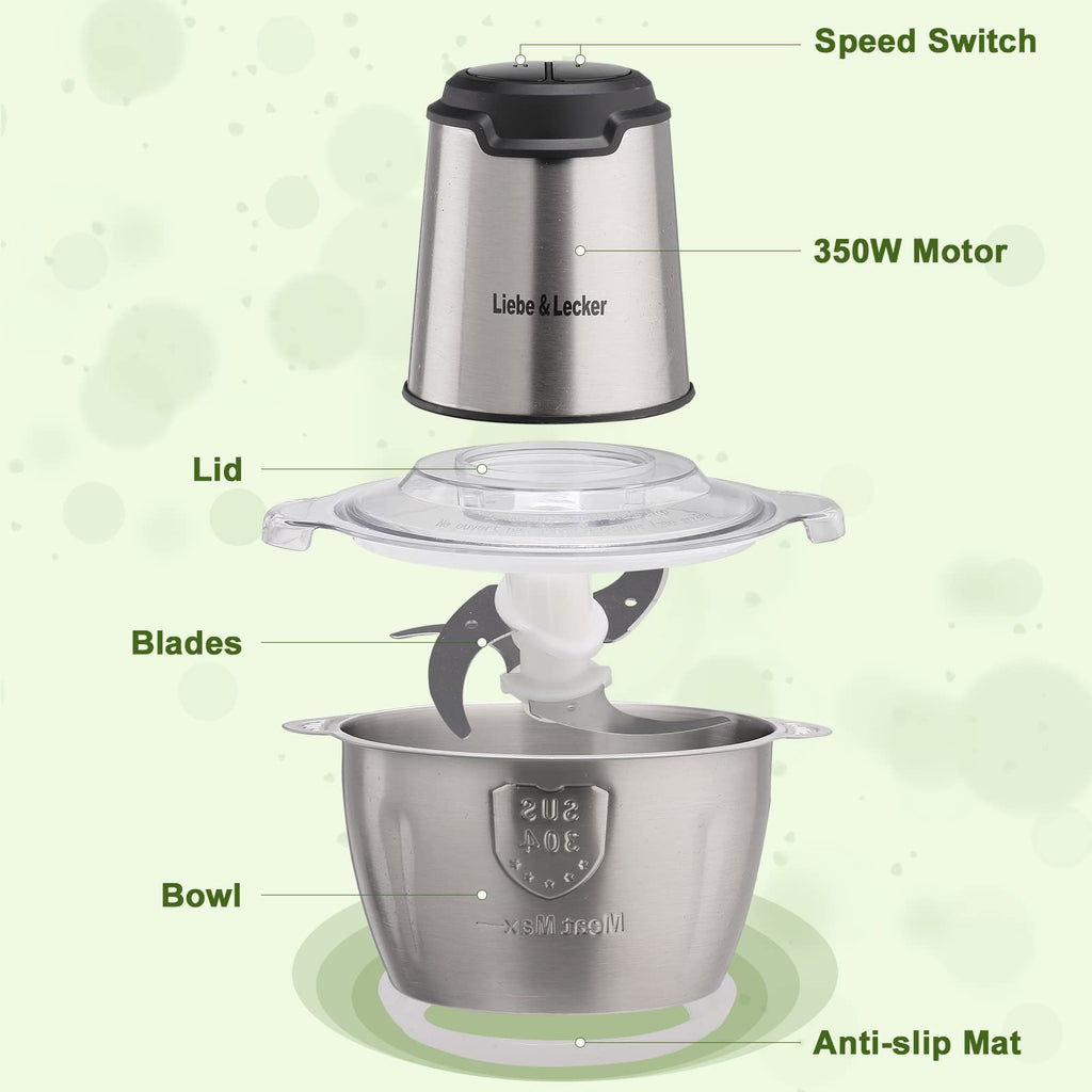Liebe&Lecker Electric Food Chopper, 350W Food Processor with 8-Cup Bowl