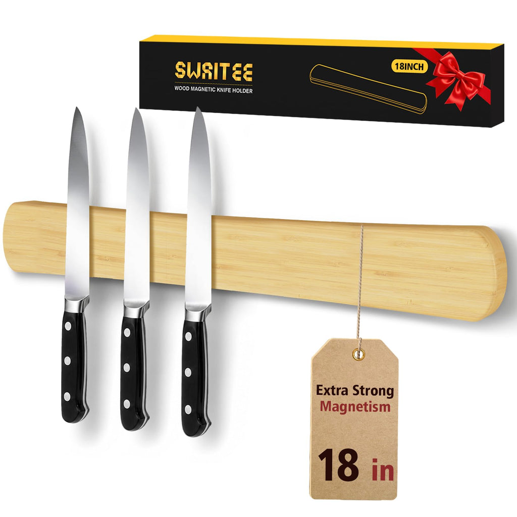 Magnetic Knife Holder, 18 Inch Bamboo Wood Knife Strip for Wall or Fridge