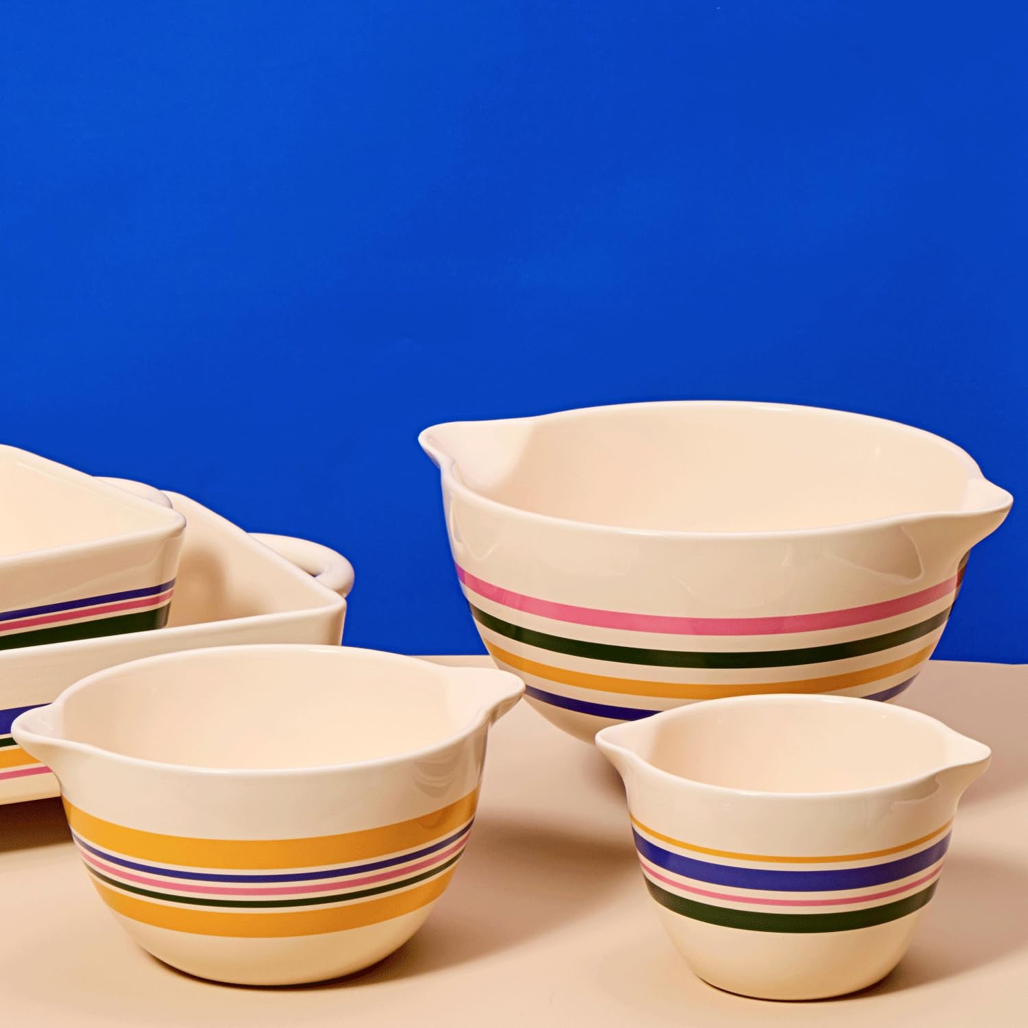 Great Jones 3-Piece Ceramic Mixing Bowl Set(6.8", 9.1", 12") (Striped)
