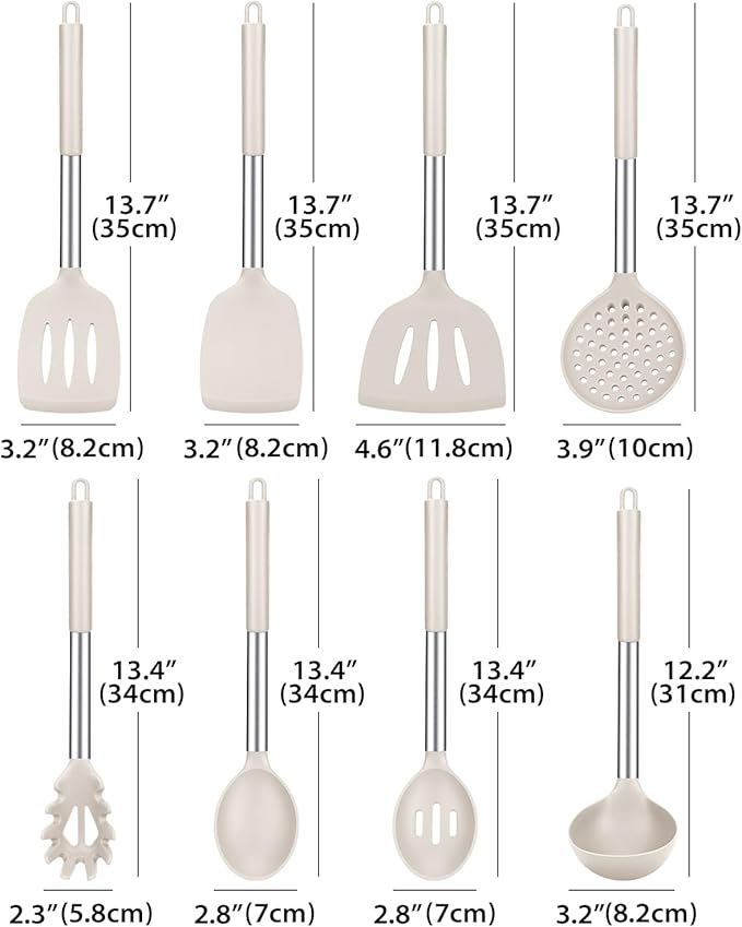 Silicone Cooking Utensils Set, 8 Pcs Kitchen Utensils with Holder, Khaki