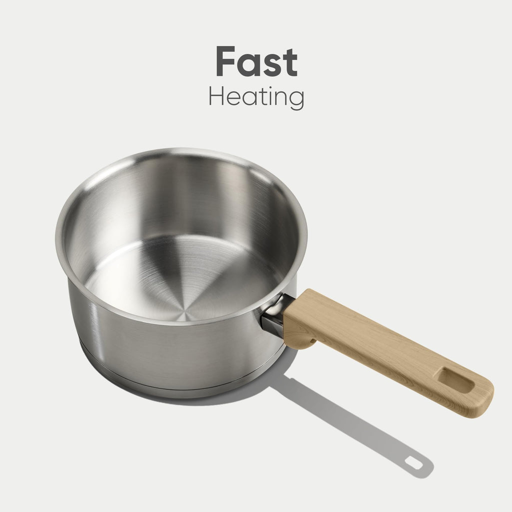 CAROTE 3.5Qt Stainless Steel Sauce Pan Set with Lid, 3-ply Base, Non-Toxic PTFE & PFOA Free Saucepan, Induction Cookware Set, Small Kitchen Pots, Stay-Cool Handles