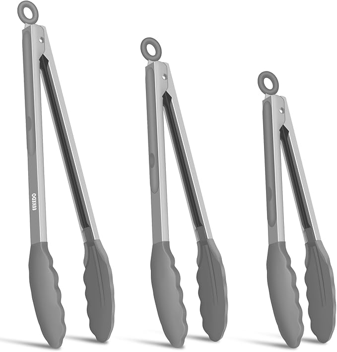 EEKEDO Kitchen Tongs with Silicone Tips, Tongs for Cooking 7", 9" & 12"