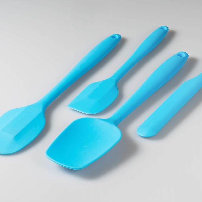 JXWING 4-Piece Silicone Spatula Set with Stainless Steel Core, Blue