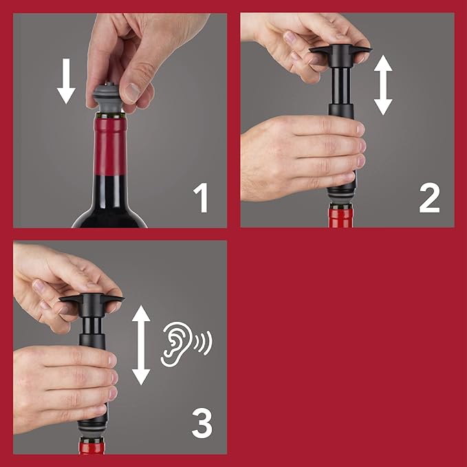 Vacu Vin Original Saver Wine Bottle Stopper – With 6 Vacuum Stoppers – Preserver Wine Stopper with Pump for Red or White Wine – Wine Accessories to Keep Wine Fresh – Airtight Seal Stoppers – Red
