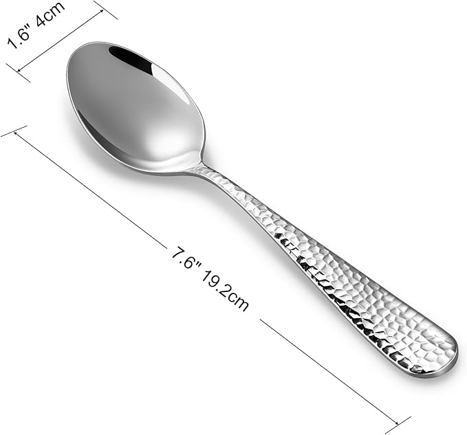 KEAWELL Premium Louise Hammered 4-Piece Spoon Set (7.6" Dinner Spoons)