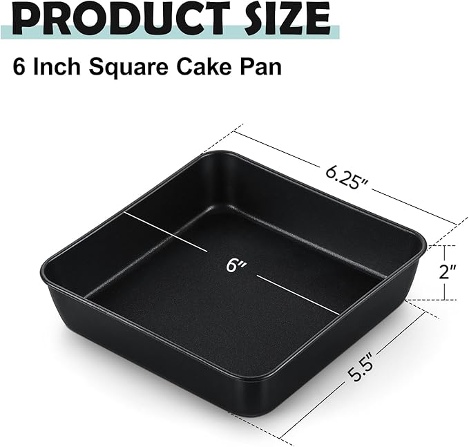 TeamFar 6x6 Inch Square Baking Pan, Coated Square Cake Brownie Lasagna Pan