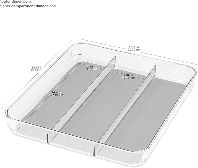 madesmart Clear 3 Compartment Utensil Tray, Grey