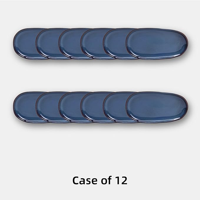 Organic Shape Highland Ceramic Serving Tray, 12pcs 13×7inch Handmade Reactive Glaze Stoneware Tray with Wavy Edge, for Kitchen, Microwave & Dishwasher Safe, Scratch Resistant-Blue
