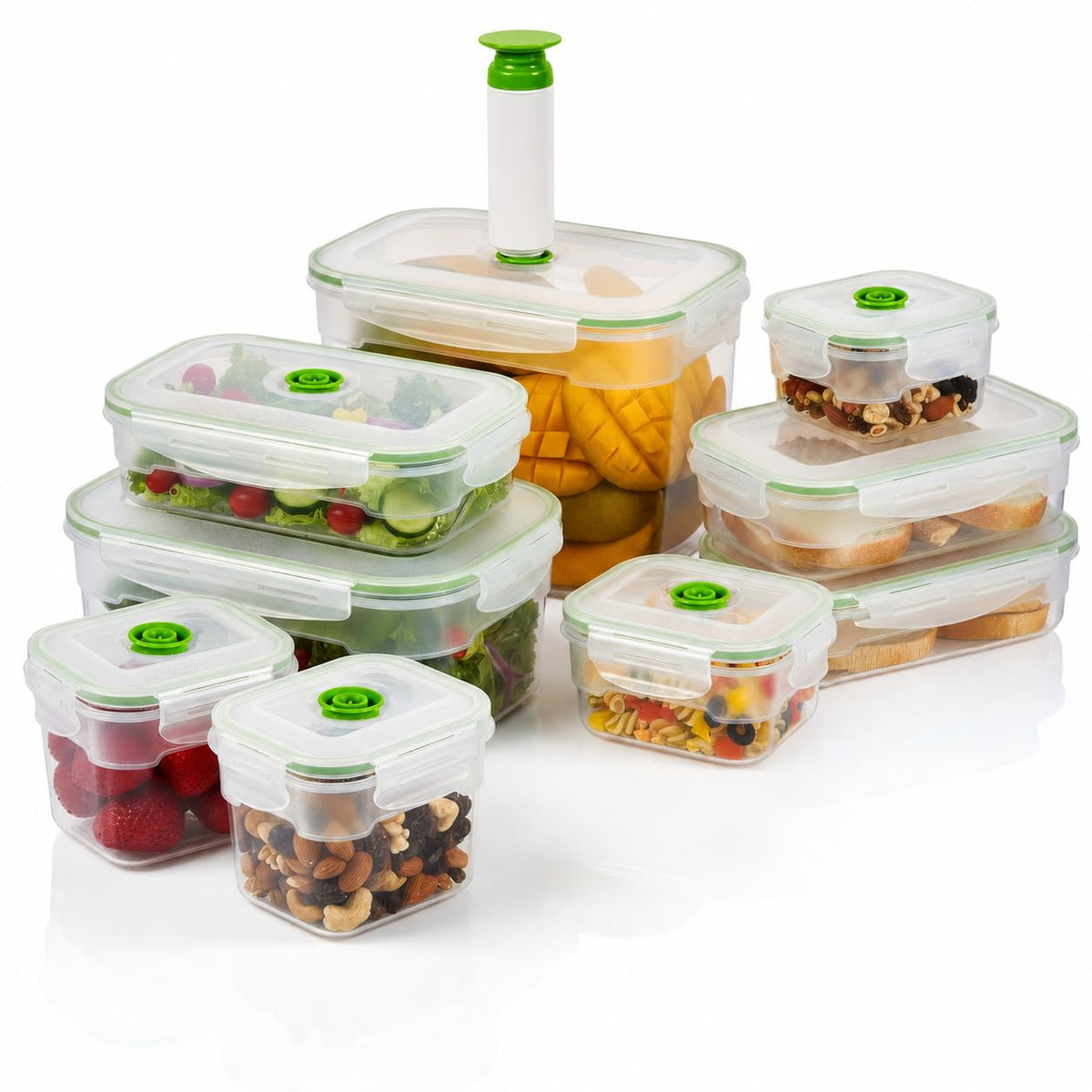 Lasting Freshness BPA-Free Plastic Vacuum Seal Containers with Hand Pump – Airtight Food Storage, Meal Prep & Pantry Organization, Preserves Freshness 5X Longer, 11-Piece Set