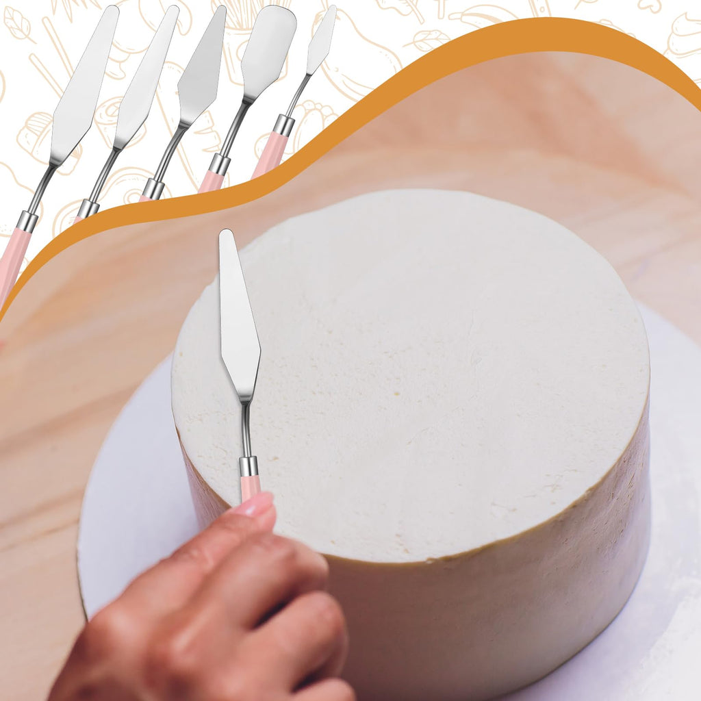 Leriton 10 Pcs cake spatula set Decorating Kit Baking Supply Accessories Tools for Beginners and Pros Includes 2 Frosting Straight Angled Spatula 3 Icing Smoother Scrapers 5 Pieces Cream tools(Pink)