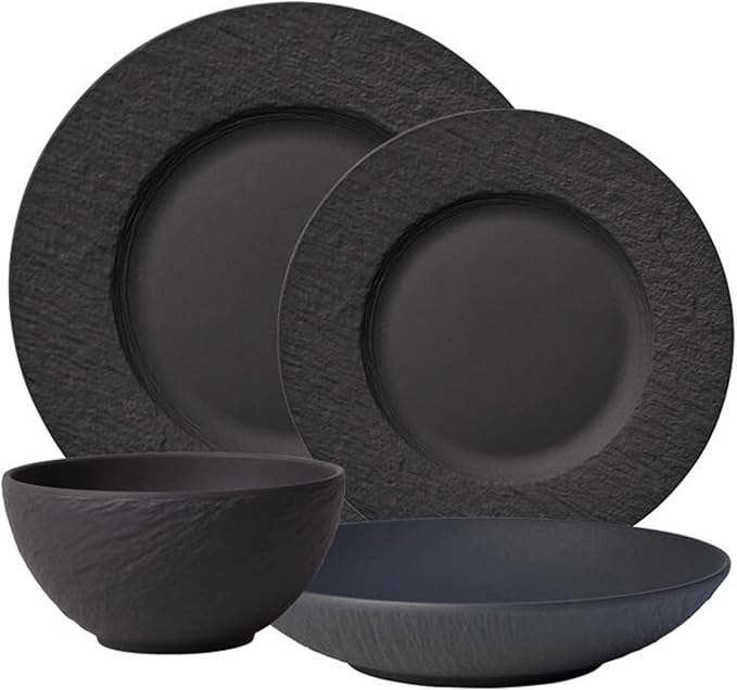 Villeroy & Boch Manufacture Rock 4 Piece Place Setting, Matte Black