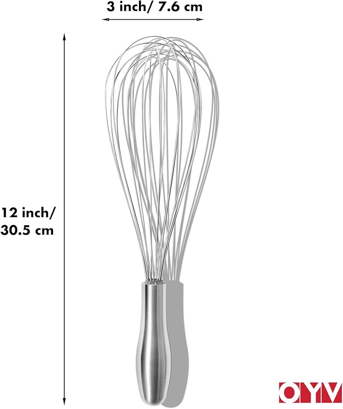 OYV 18/10 Stainless Steel Whisk, 12-Inch Metal Whisk, Ergonomic Handle