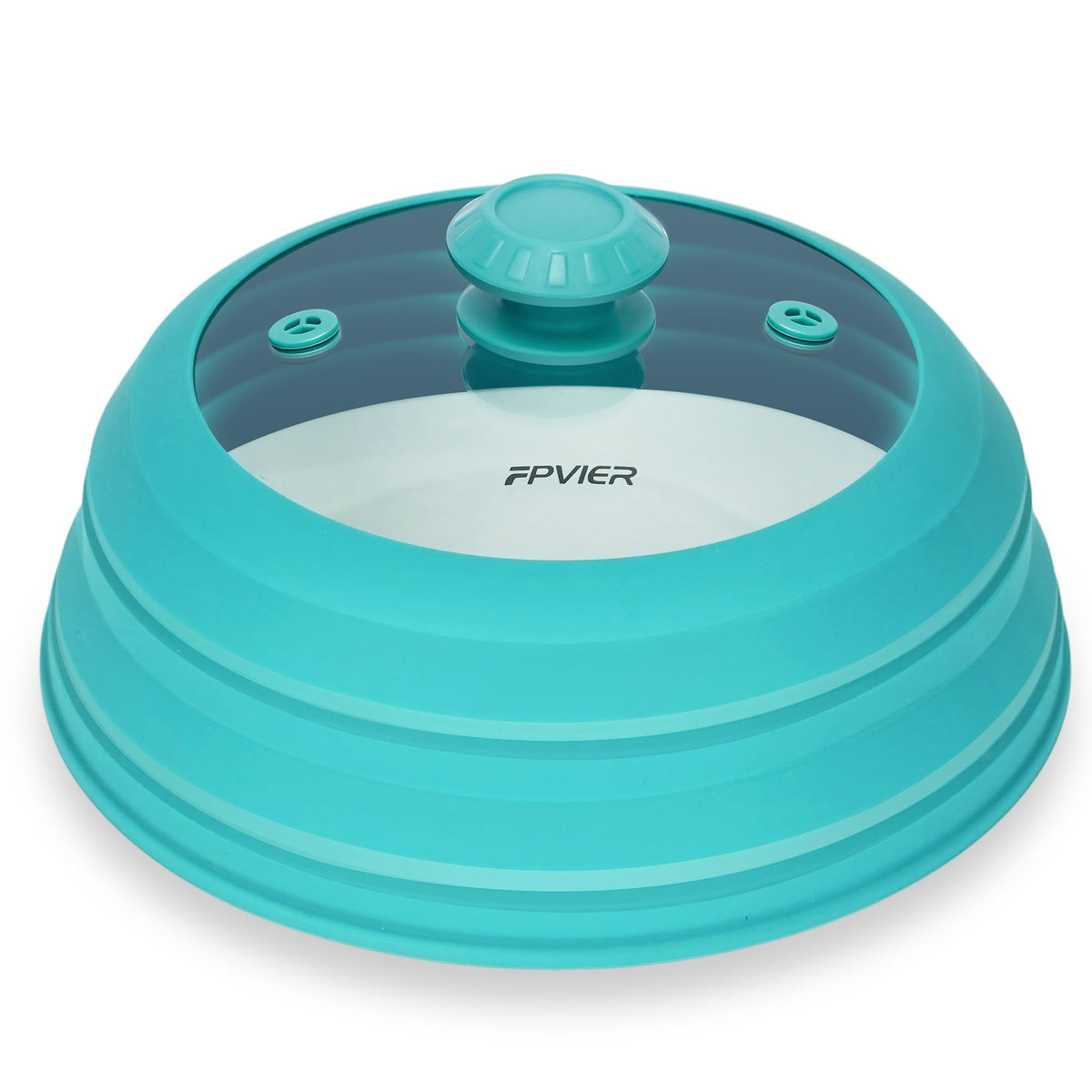Microwave Splatter Cover, Vented Silicone & Glass Anti-Splatter Lid with Handle, Collapsible Food Plate Cover Fits 6–8 Inch Plates and Bowls (Blue, 9inch)